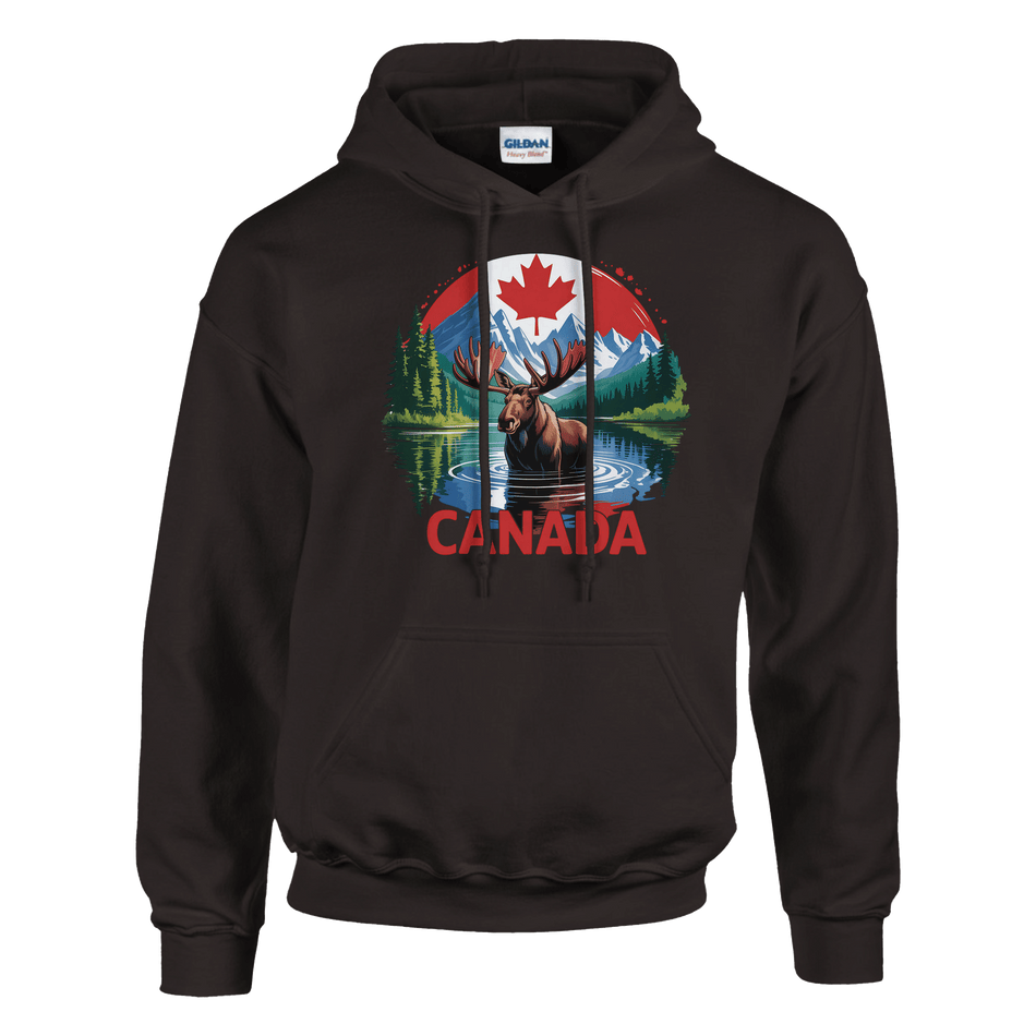 Canadian Moose & Mountains Pullover Hoodie – Heavy Blend Comfort - KPAP Canada
