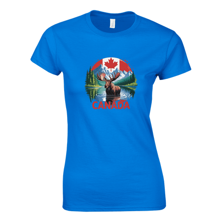 Ladies T-Shirt - Canada Moose and Mountains Design - KPAP Canada