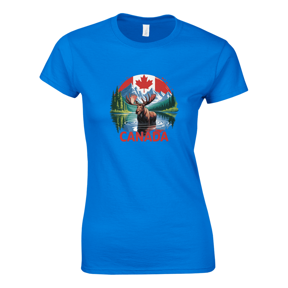 Ladies T-Shirt - Canada Moose and Mountains Design - KPAP Canada