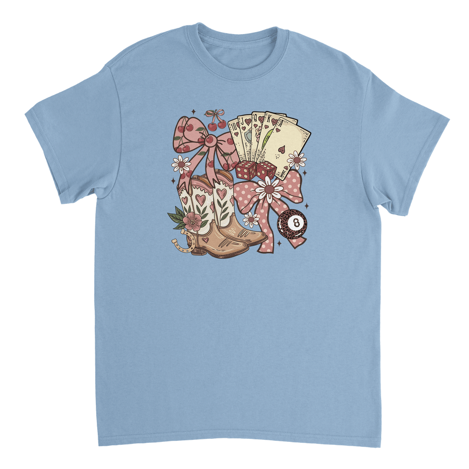 Country Charm T-Shirt – Western Boho, Lucky Dice & Boots Graphic Tee, Classic Fit, Premium Cotton - KPAP Canada
