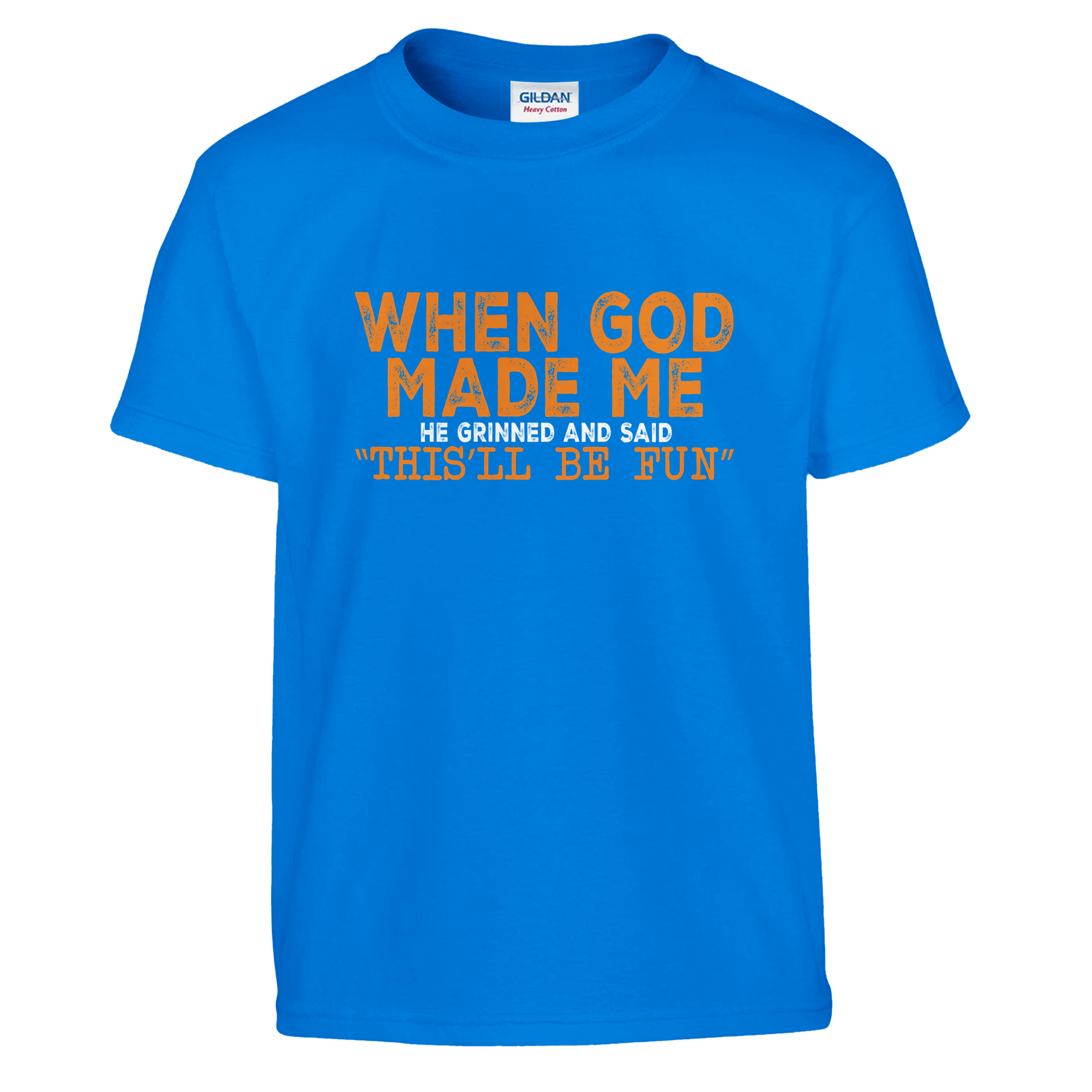 FunKids Funny T-Shirt – 'When God Made Me, He Grinned and Said This Will Be Fun!' Design - KPAP Canada