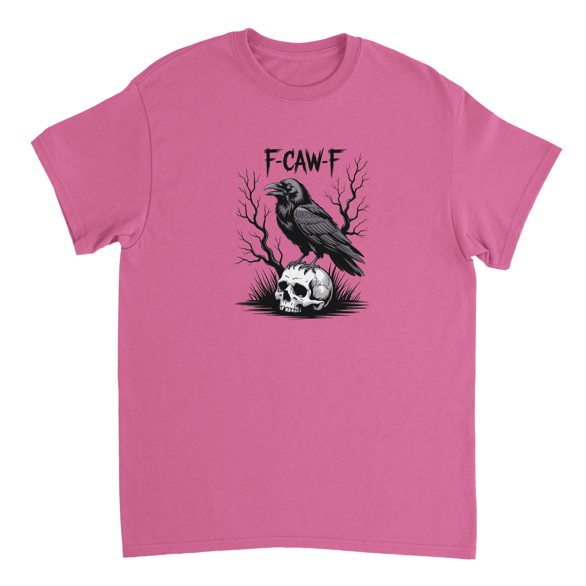 Gothic Raven Skull 'F - CAW - F' T-Shirt – Edgy Heavyweight Cotton, Classic Fit, Durable Casual Wear - KPAP Canada