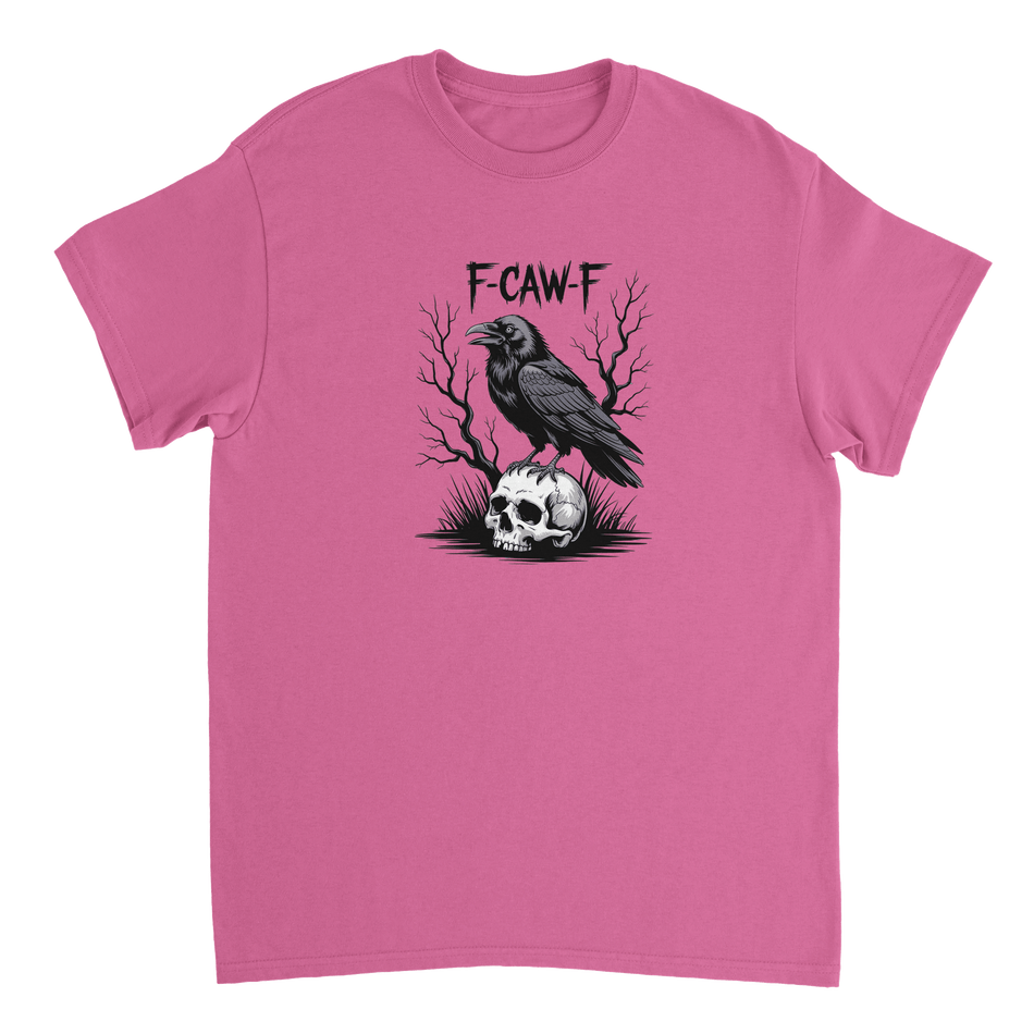 Gothic Raven Skull 'F - CAW - F' T-Shirt – Edgy Heavyweight Cotton, Classic Fit, Durable Casual Wear - KPAP Canada