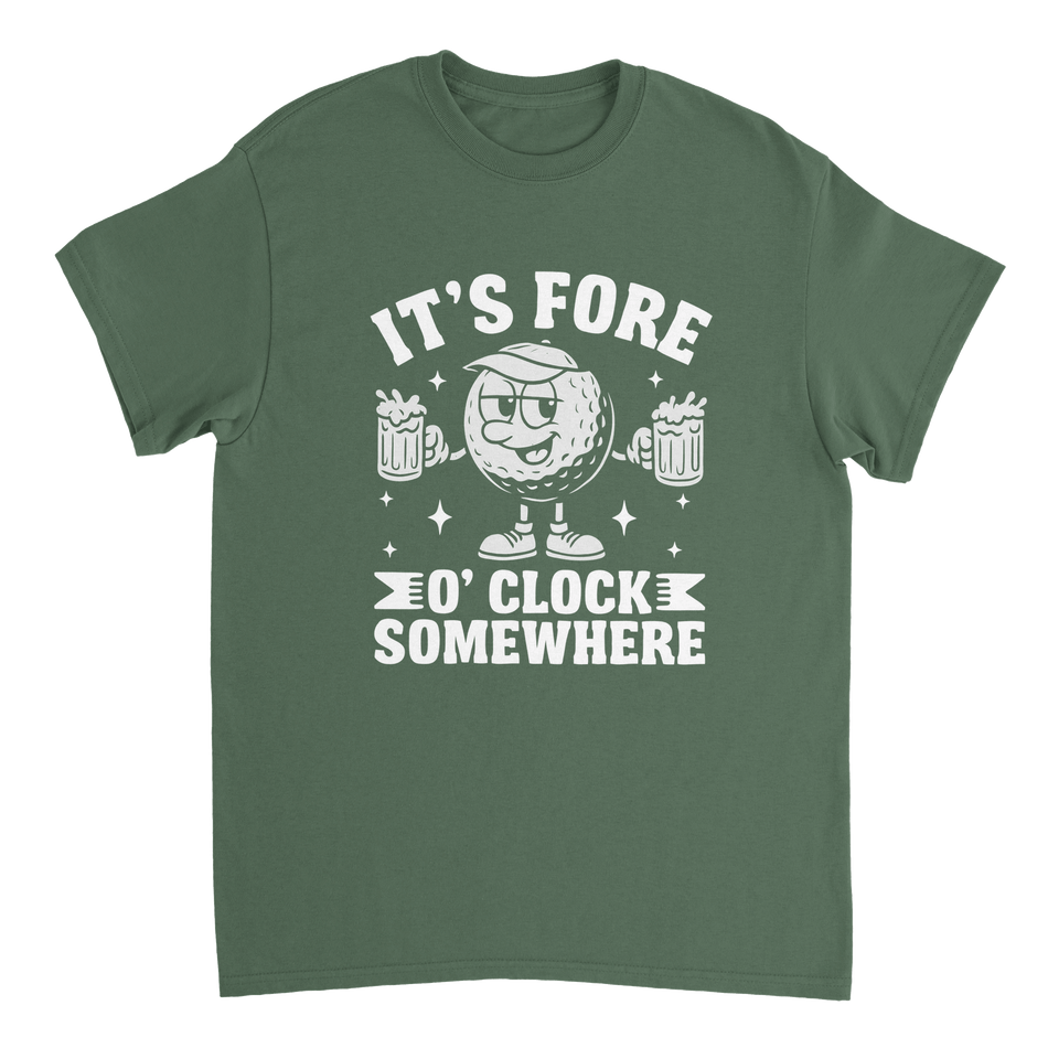 It's Fore O'Clock Somewhere Golf T-Shirt – Heavyweight Cotton, Classic Fit, Durable Casual Wear - KPAP Canada