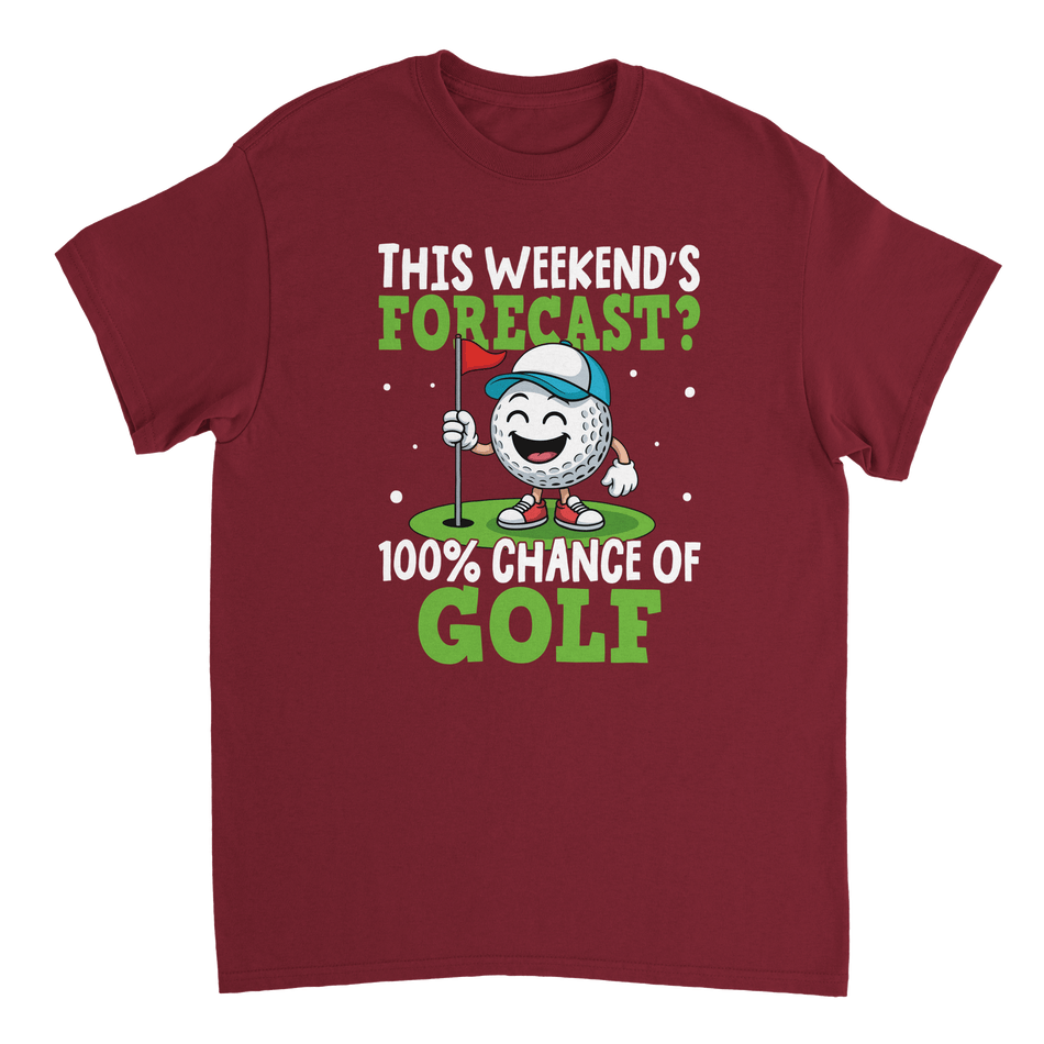 Weekend Forecast Golf T-Shirt – 100% Chance of Golf, Heavyweight Cotton, Classic Fit for Golf Lovers - KPAP Canada