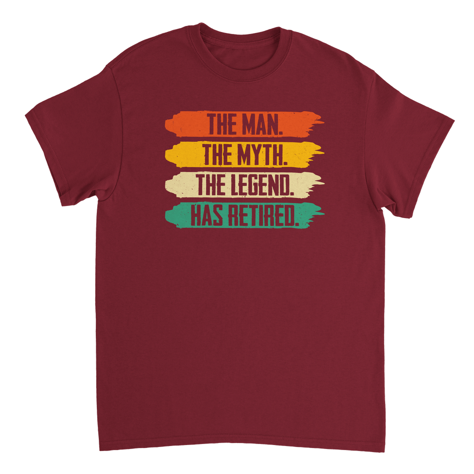 The Man The Myth The Legend Has Retired T-Shirt – Vintage Sunset Palette, Premium Cotton, Classic Fit, Retirement Gift - KPAP Canada