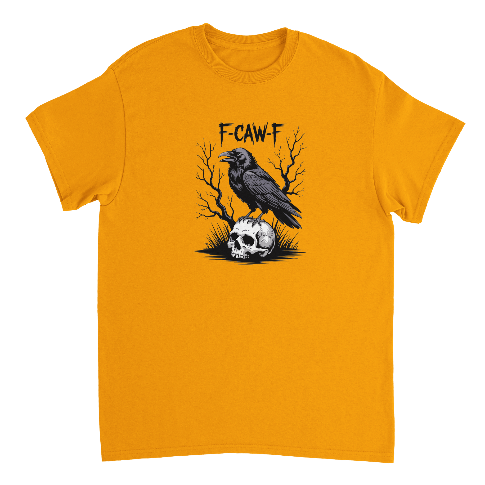 Gothic Raven Skull 'F - CAW - F' T-Shirt – Edgy Heavyweight Cotton, Classic Fit, Durable Casual Wear - KPAP Canada