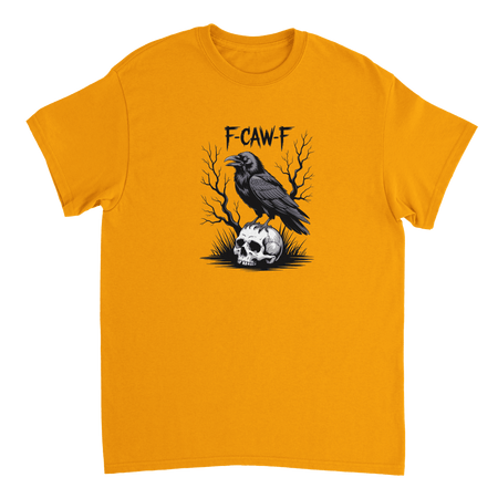 Gothic Raven Skull 'F - CAW - F' T-Shirt – Edgy Heavyweight Cotton, Classic Fit, Durable Casual Wear - KPAP Canada