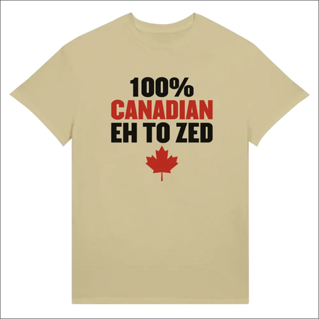 100% Canadian Eh to Zed unisex cotton t-shirt with maple leaf