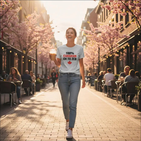 Light blue 100% Canadian Eh to Zed cotton t-shirt with maple leaf