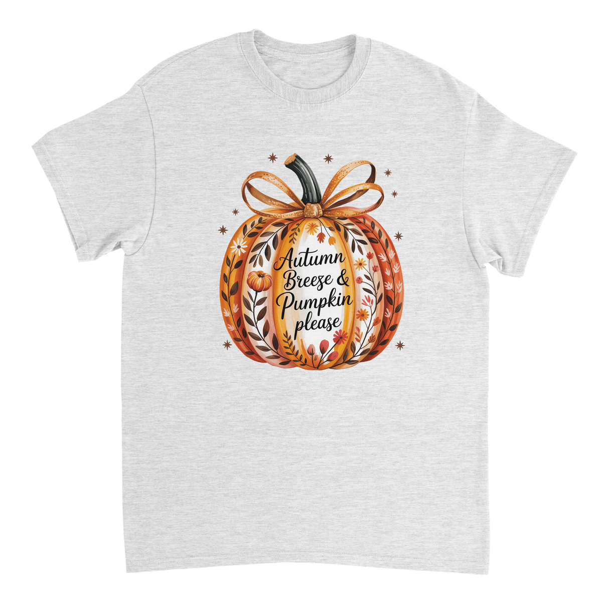 Autumn Breeze & Pumpkin Please T-Shirt – Fall Floral Design, Heavyweight Cotton, Classic Fit for Cozy Comfort - KPAP Canada
