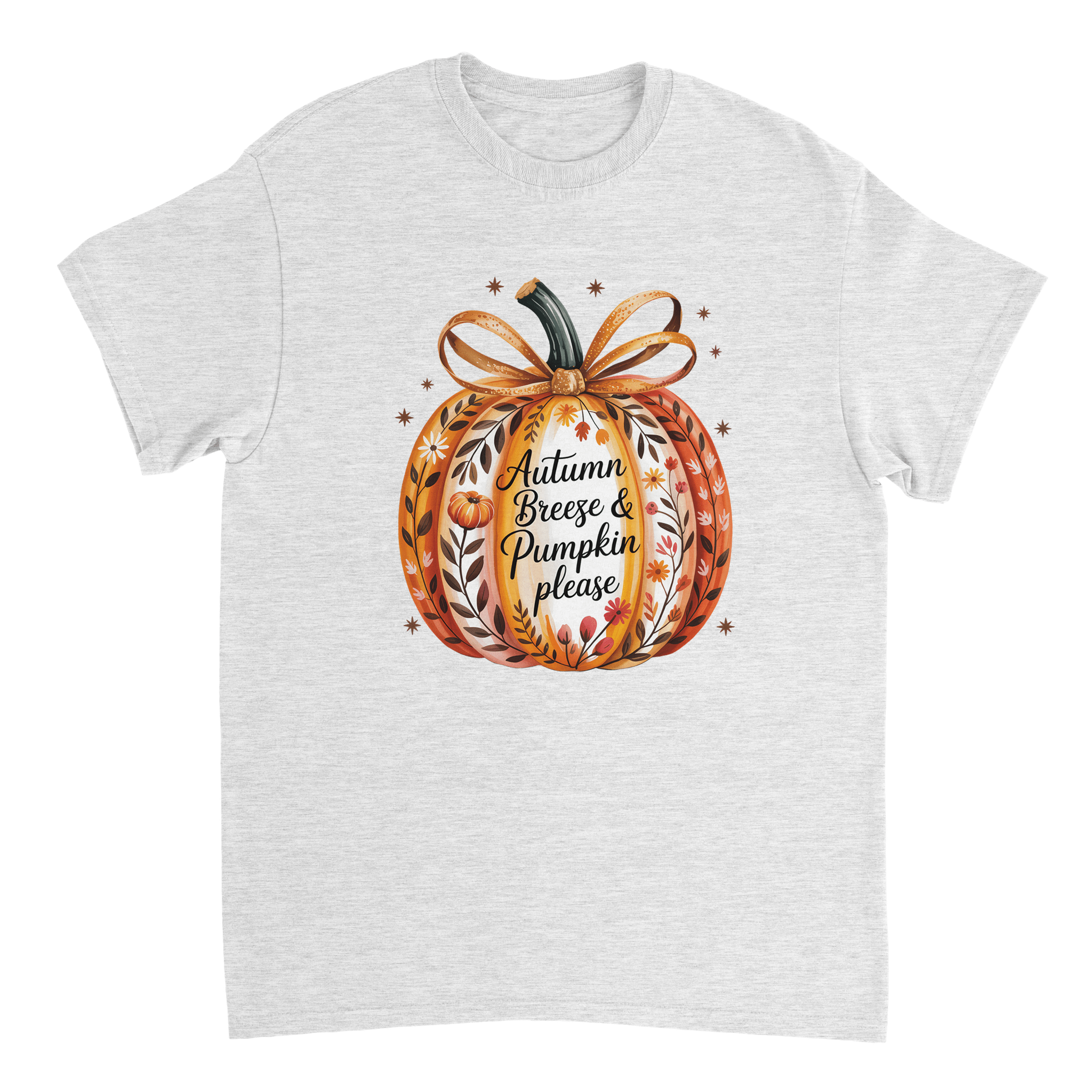 Autumn Breeze & Pumpkin Please T-Shirt – Fall Floral Design, Heavyweight Cotton, Classic Fit for Cozy Comfort - KPAP Canada
