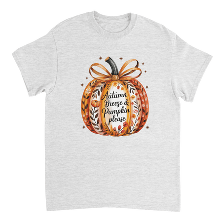 Autumn Breeze & Pumpkin Please T-Shirt – Fall Floral Design, Heavyweight Cotton, Classic Fit for Cozy Comfort - KPAP Canada