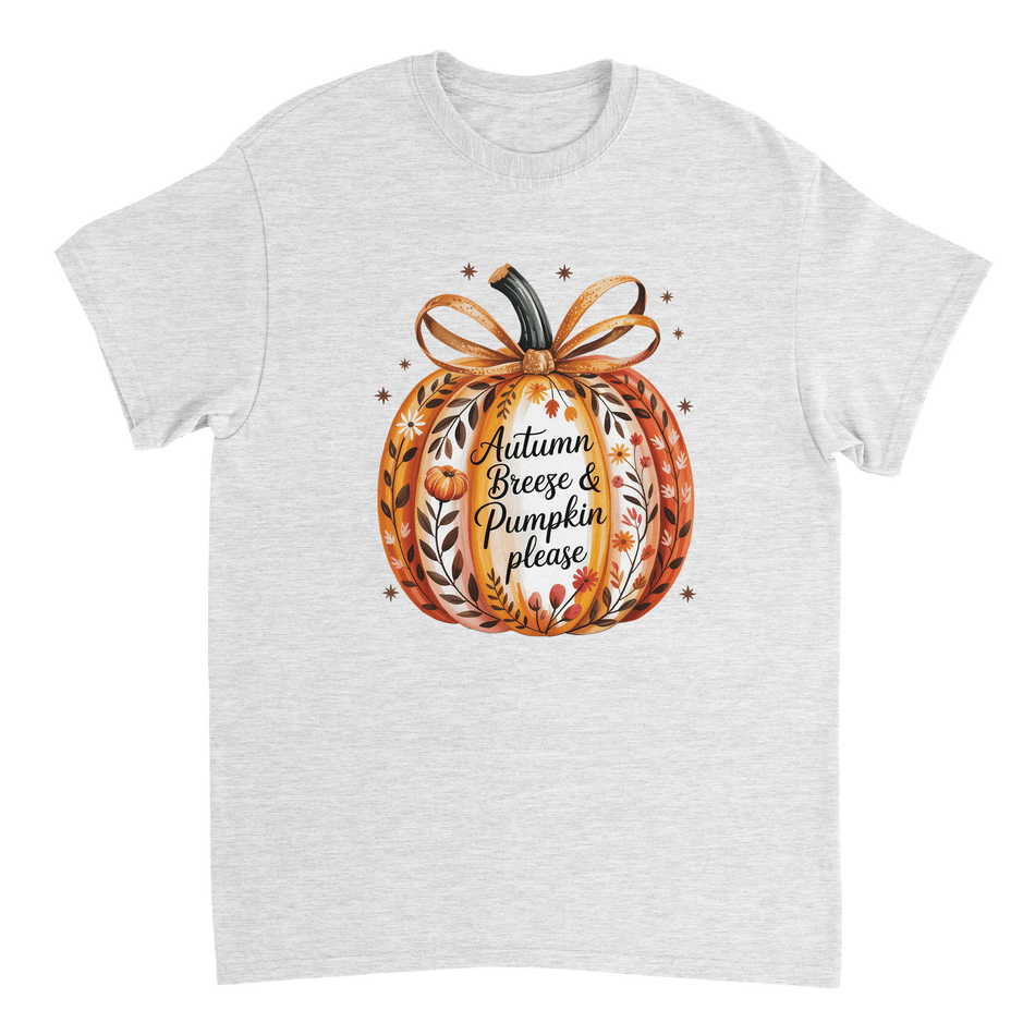 Autumn Breeze & Pumpkin Please T-Shirt – Fall Floral Design, Heavyweight Cotton, Classic Fit for Cozy Comfort - KPAP Canada