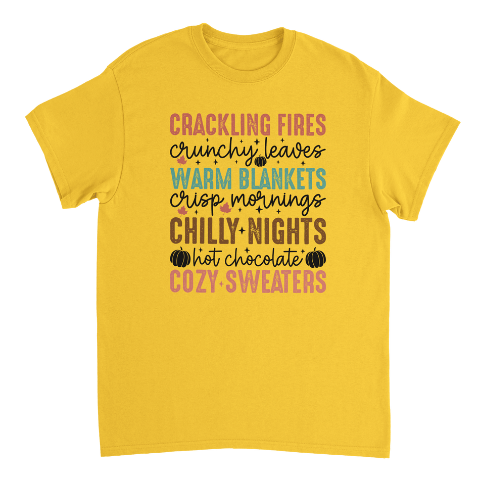 Autumn Comforts T-Shirt – Crackling Fires, Crunchy Leaves, Cozy Sweaters | Heavyweight Cotton Tee in Various Colors - KPAP Canada