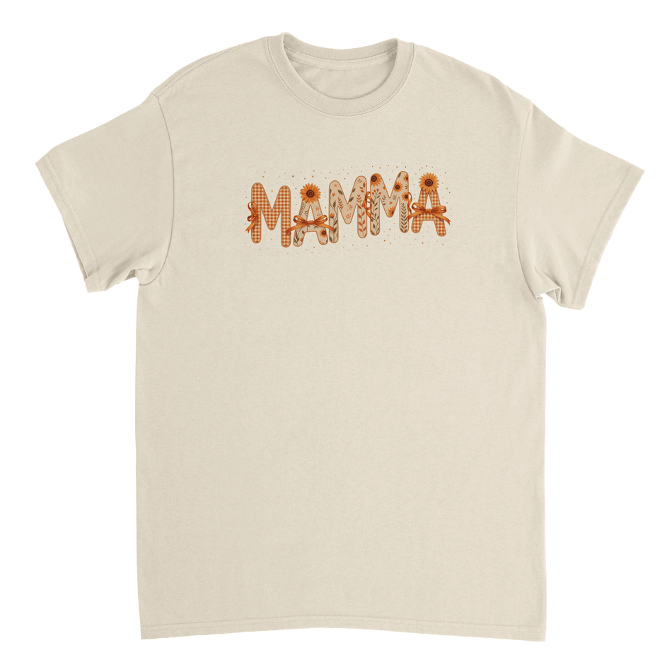 Autumn 'MAMMA' T-Shirt – Sunflower & Gingham Print, Heavyweight Cotton, Classic Fit for Everyday Comfort - KPAP Canada