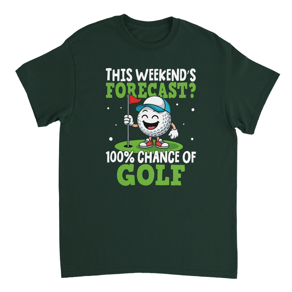 Weekend Forecast Golf T-Shirt – 100% Chance of Golf, Heavyweight Cotton, Classic Fit for Golf Lovers - KPAP Canada