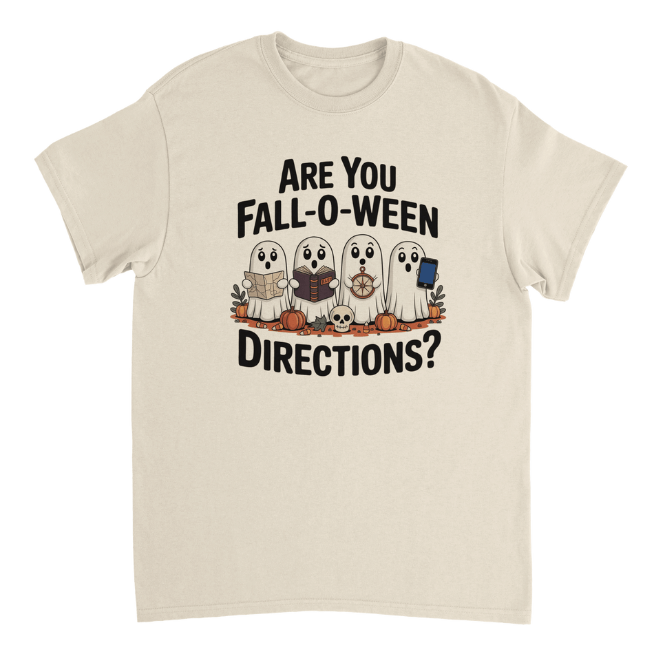 Are You Fall - O - Ween Directions? Funny Ghost Halloween T-Shirt – Spooky Season Heavyweight Cotton Tee - KPAP Canada