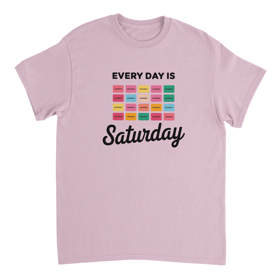 Every Day Is Saturday Fun Tee – Retro Pastel Blocks, Heavyweight Cotton, Classic Fit, Durable Casual Wear - KPAP Canada