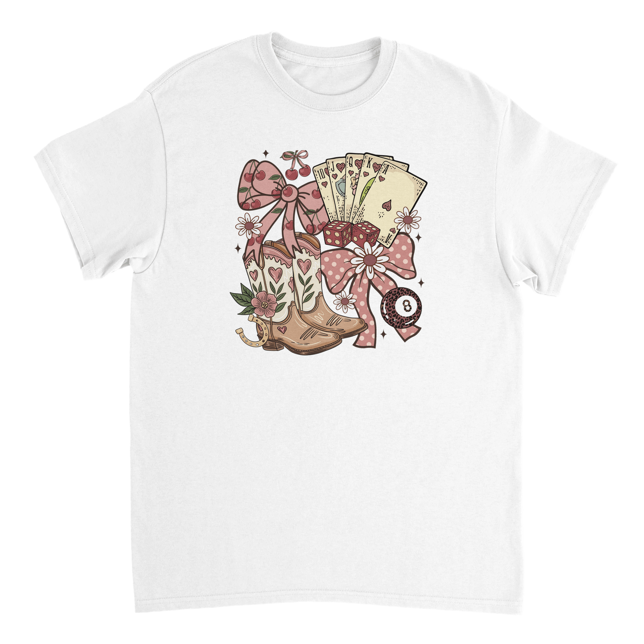 Country Charm T-Shirt – Western Boho, Lucky Dice & Boots Graphic Tee, Classic Fit, Premium Cotton - KPAP Canada