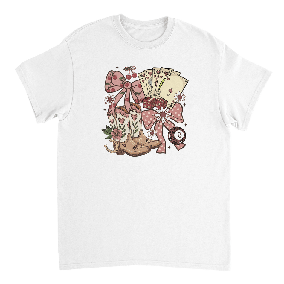 Country Charm T-Shirt – Western Boho, Lucky Dice & Boots Graphic Tee, Classic Fit, Premium Cotton - KPAP Canada