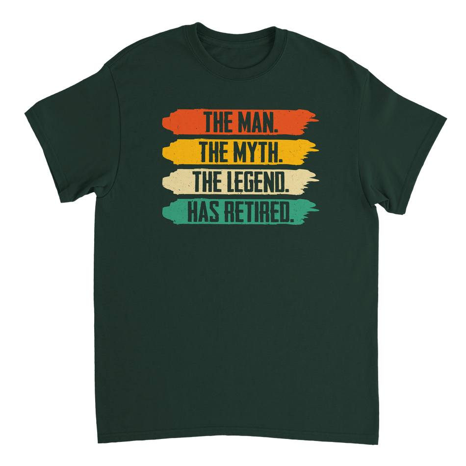 The Man The Myth The Legend Has Retired T-Shirt – Vintage Sunset Palette, Premium Cotton, Classic Fit, Retirement Gift - KPAP Canada