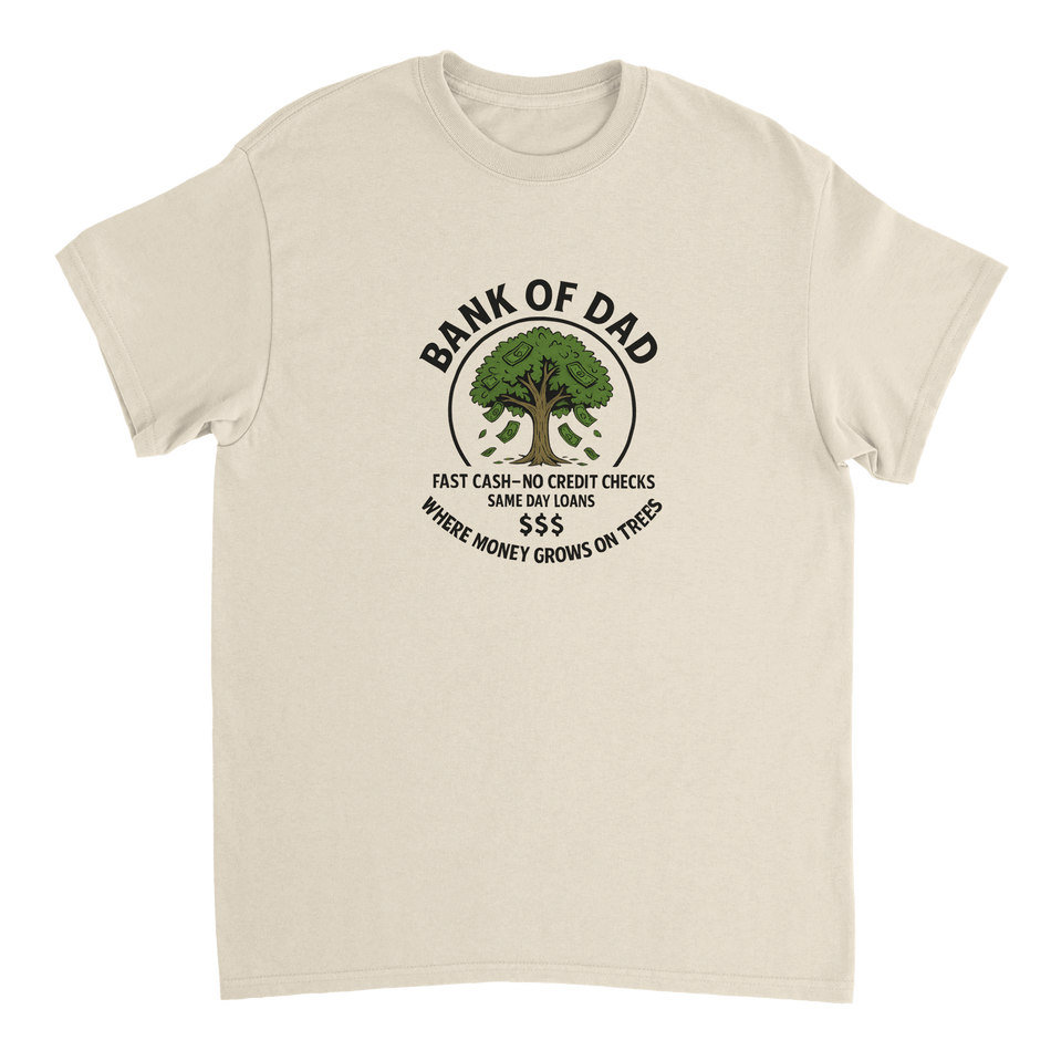 Bank of Dad T-Shirt – Humorous Money Tree Design, Heavyweight Cotton, Classic Fit for Everyday Fun - KPAP Canada