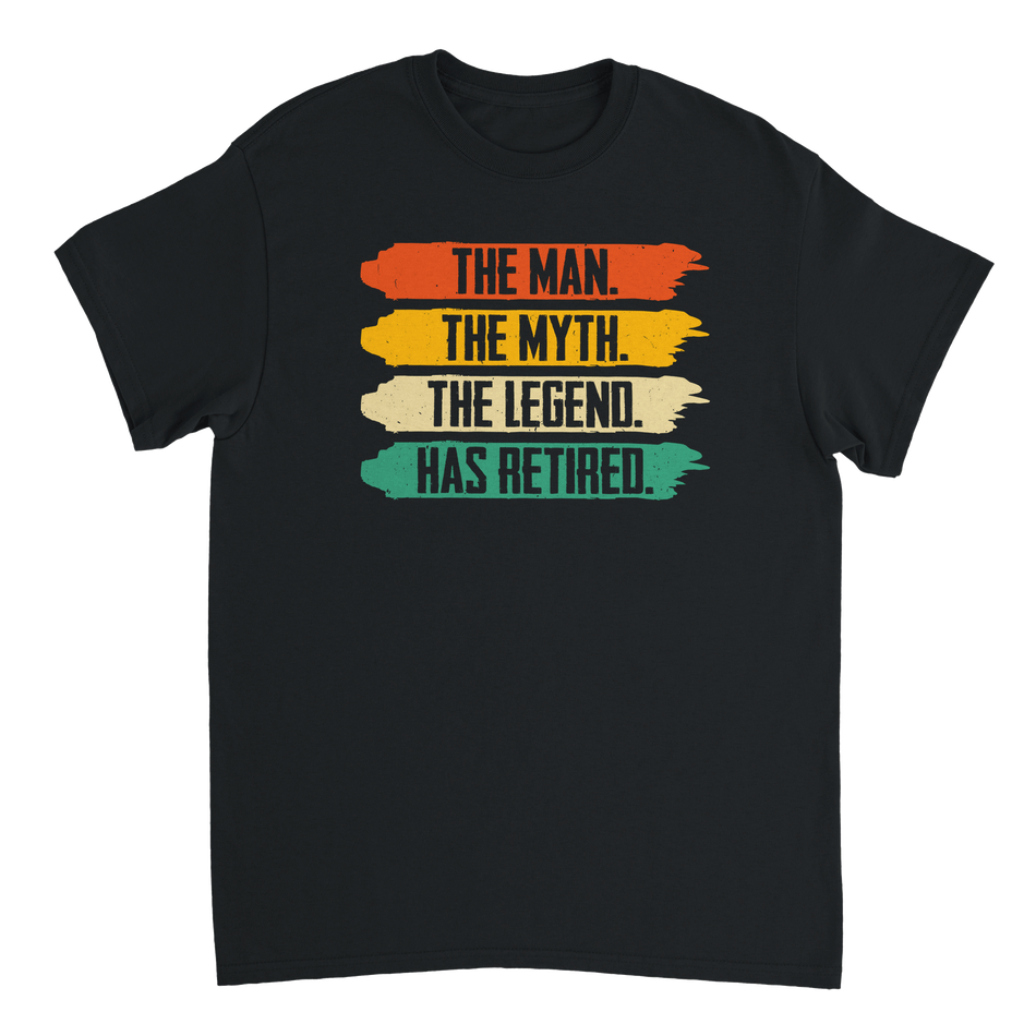 The Man The Myth The Legend Has Retired T-Shirt – Vintage Sunset Palette, Premium Cotton, Classic Fit, Retirement Gift - KPAP Canada