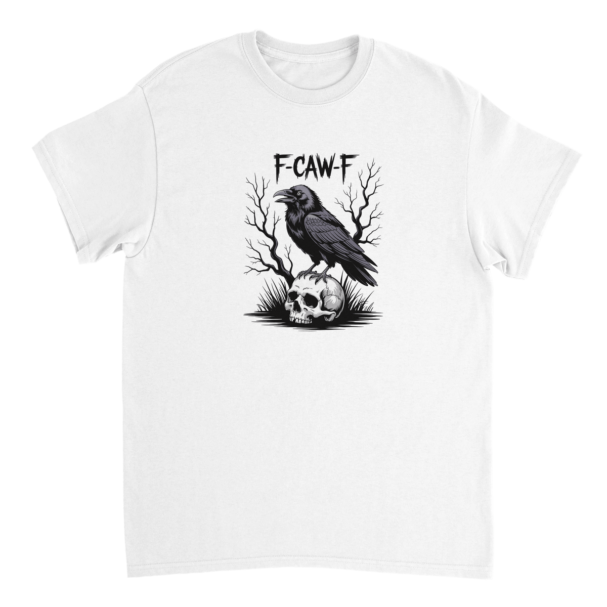 Gothic Raven Skull 'F - CAW - F' T-Shirt – Edgy Heavyweight Cotton, Classic Fit, Durable Casual Wear - KPAP Canada