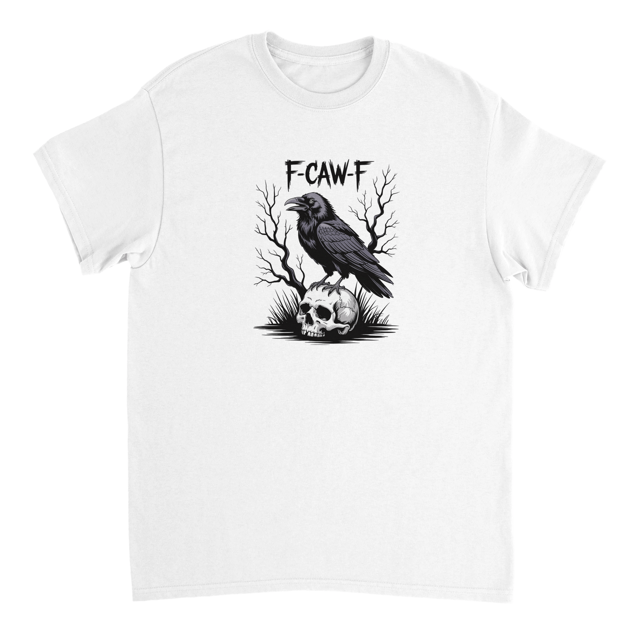 Gothic Raven Skull 'F - CAW - F' T-Shirt – Edgy Heavyweight Cotton, Classic Fit, Durable Casual Wear - KPAP Canada