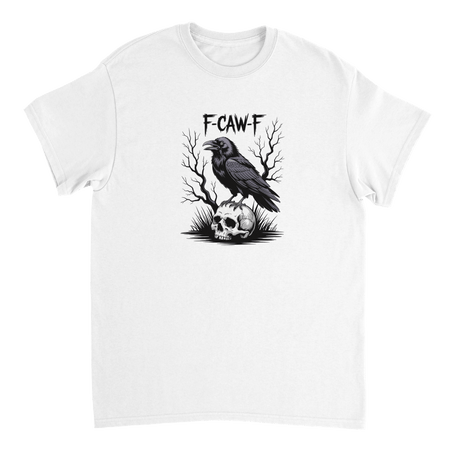 Gothic Raven Skull 'F - CAW - F' T-Shirt – Edgy Heavyweight Cotton, Classic Fit, Durable Casual Wear - KPAP Canada