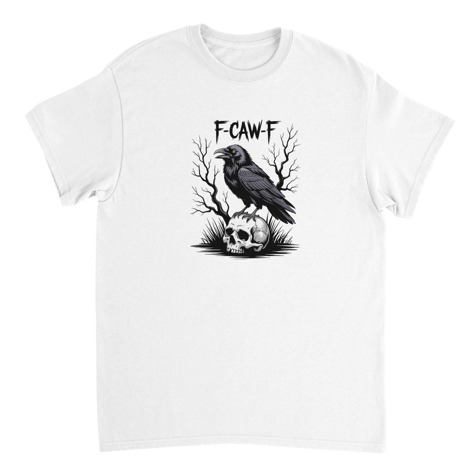 Gothic Raven Skull 'F - CAW - F' T-Shirt – Edgy Heavyweight Cotton, Classic Fit, Durable Casual Wear - KPAP Canada