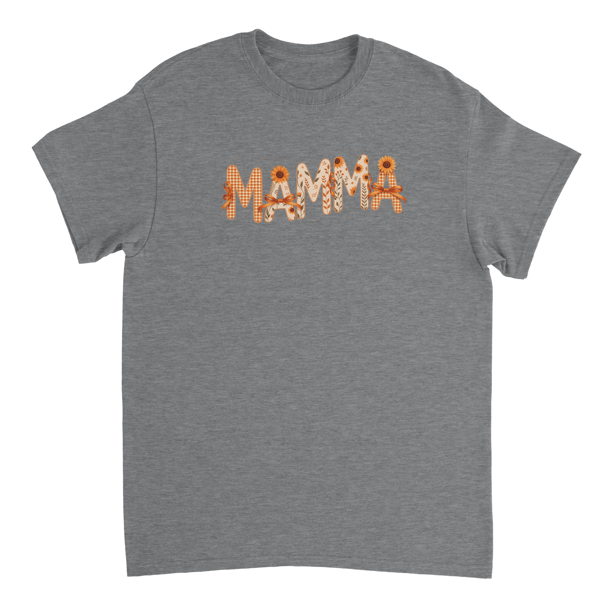 Autumn 'MAMMA' T-Shirt – Sunflower & Gingham Print, Heavyweight Cotton, Classic Fit for Everyday Comfort - KPAP Canada
