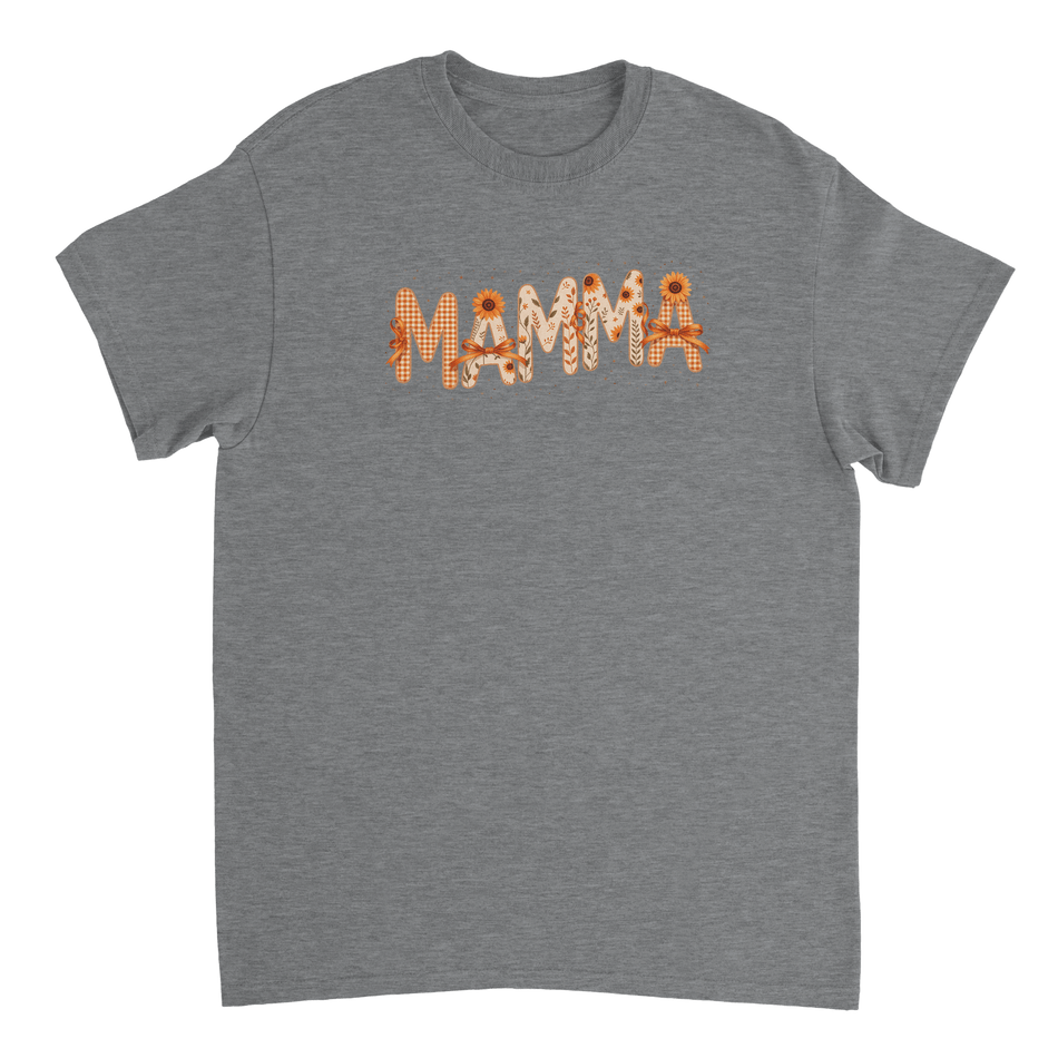 Autumn 'MAMMA' T-Shirt – Sunflower & Gingham Print, Heavyweight Cotton, Classic Fit for Everyday Comfort - KPAP Canada
