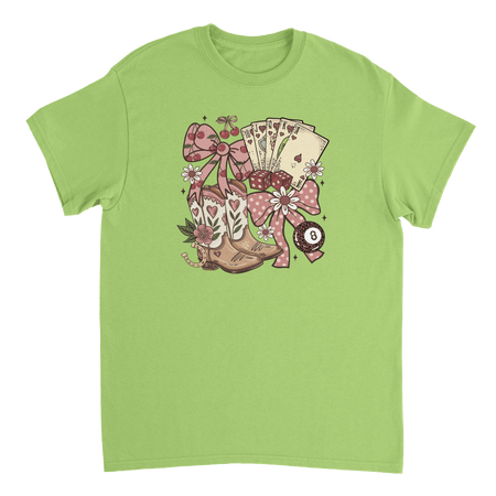 Country Charm T-Shirt – Western Boho, Lucky Dice & Boots Graphic Tee, Classic Fit, Premium Cotton - KPAP Canada