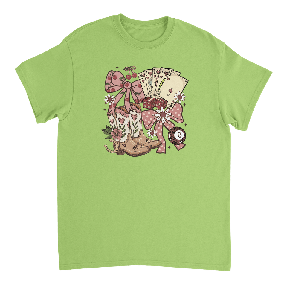 Country Charm T-Shirt – Western Boho, Lucky Dice & Boots Graphic Tee, Classic Fit, Premium Cotton - KPAP Canada
