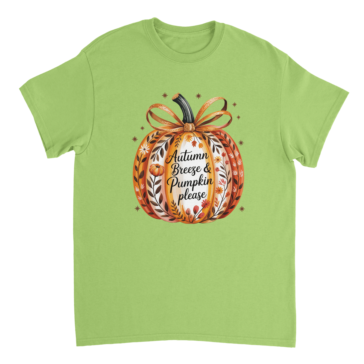 Autumn Breeze & Pumpkin Please T-Shirt – Fall Floral Design, Heavyweight Cotton, Classic Fit for Cozy Comfort - KPAP Canada