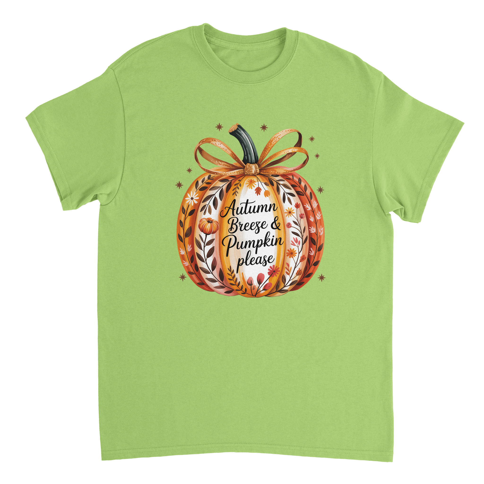 Autumn Breeze & Pumpkin Please T-Shirt – Fall Floral Design, Heavyweight Cotton, Classic Fit for Cozy Comfort - KPAP Canada