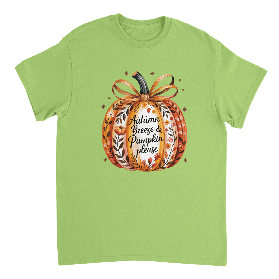 Autumn Breeze & Pumpkin Please T-Shirt – Fall Floral Design, Heavyweight Cotton, Classic Fit for Cozy Comfort - KPAP Canada