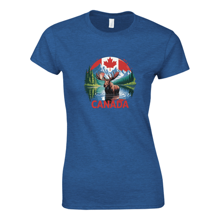 Ladies T-Shirt - Canada Moose and Mountains Design - KPAP Canada