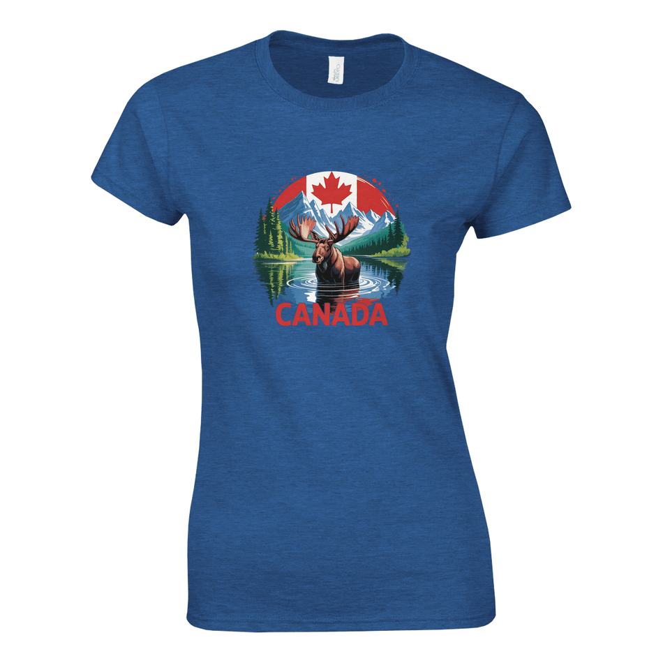Ladies T-Shirt - Canada Moose and Mountains Design - KPAP Canada
