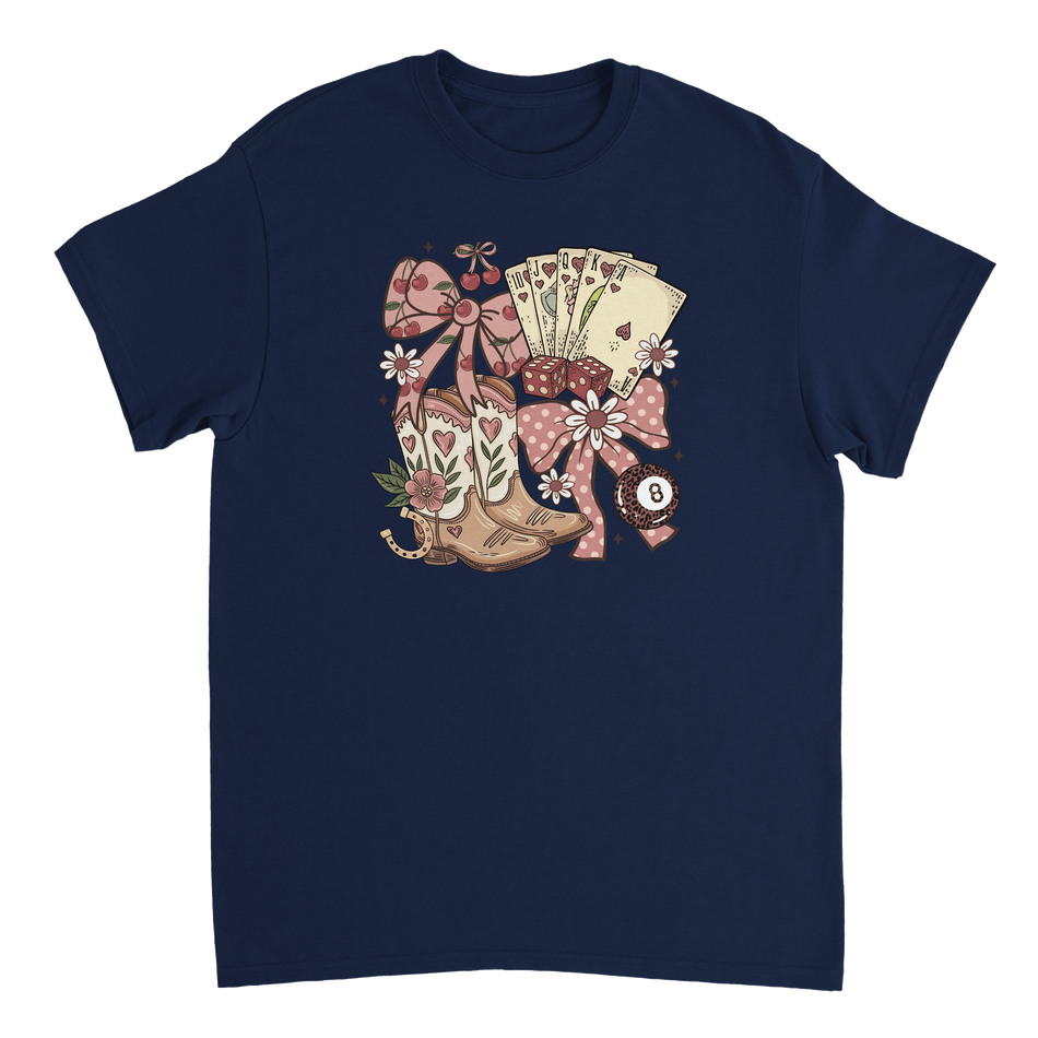 Country Charm T-Shirt – Western Boho, Lucky Dice & Boots Graphic Tee, Classic Fit, Premium Cotton - KPAP Canada