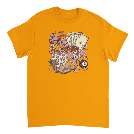 Country Charm T-Shirt – Western Boho, Lucky Dice & Boots Graphic Tee, Classic Fit, Premium Cotton - KPAP Canada