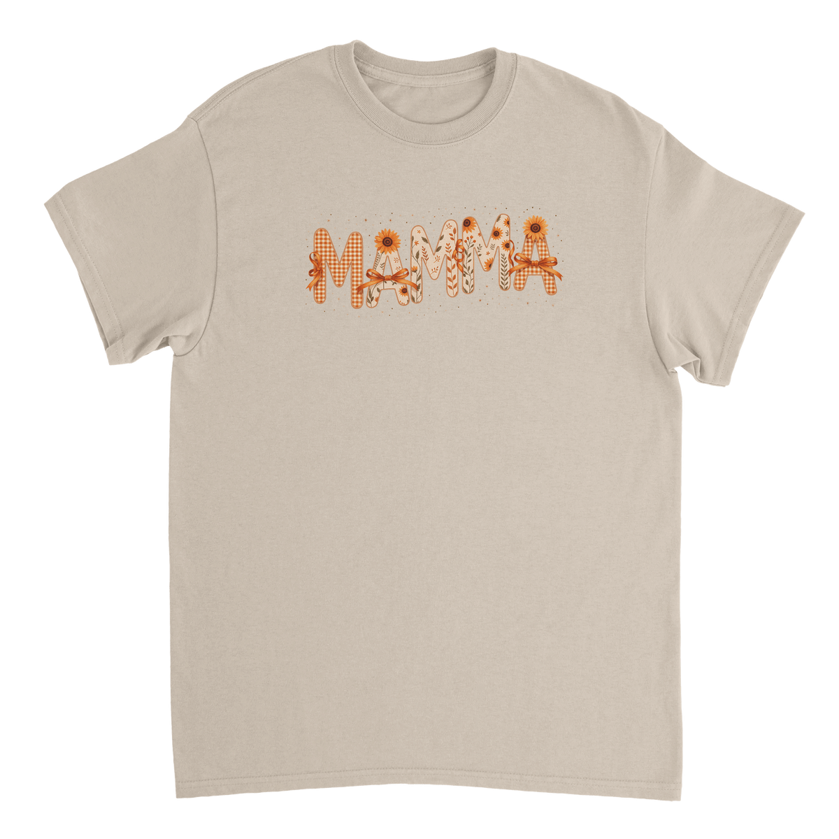 Autumn 'MAMMA' T-Shirt – Sunflower & Gingham Print, Heavyweight Cotton, Classic Fit for Everyday Comfort - KPAP Canada