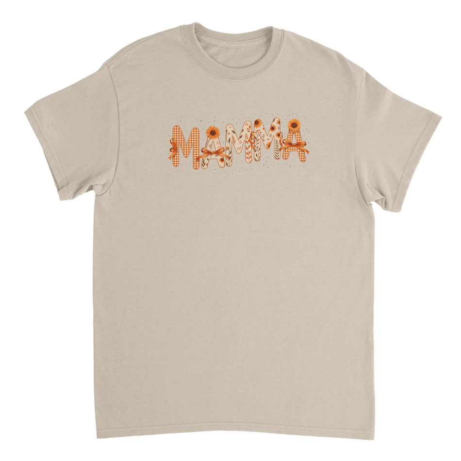 Autumn 'MAMMA' T-Shirt – Sunflower & Gingham Print, Heavyweight Cotton, Classic Fit for Everyday Comfort - KPAP Canada