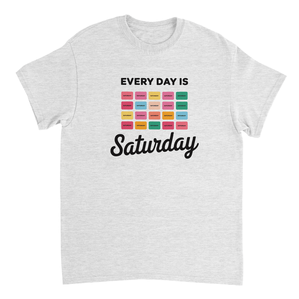 Every Day Is Saturday Fun Tee – Retro Pastel Blocks, Heavyweight Cotton, Classic Fit, Durable Casual Wear - KPAP Canada