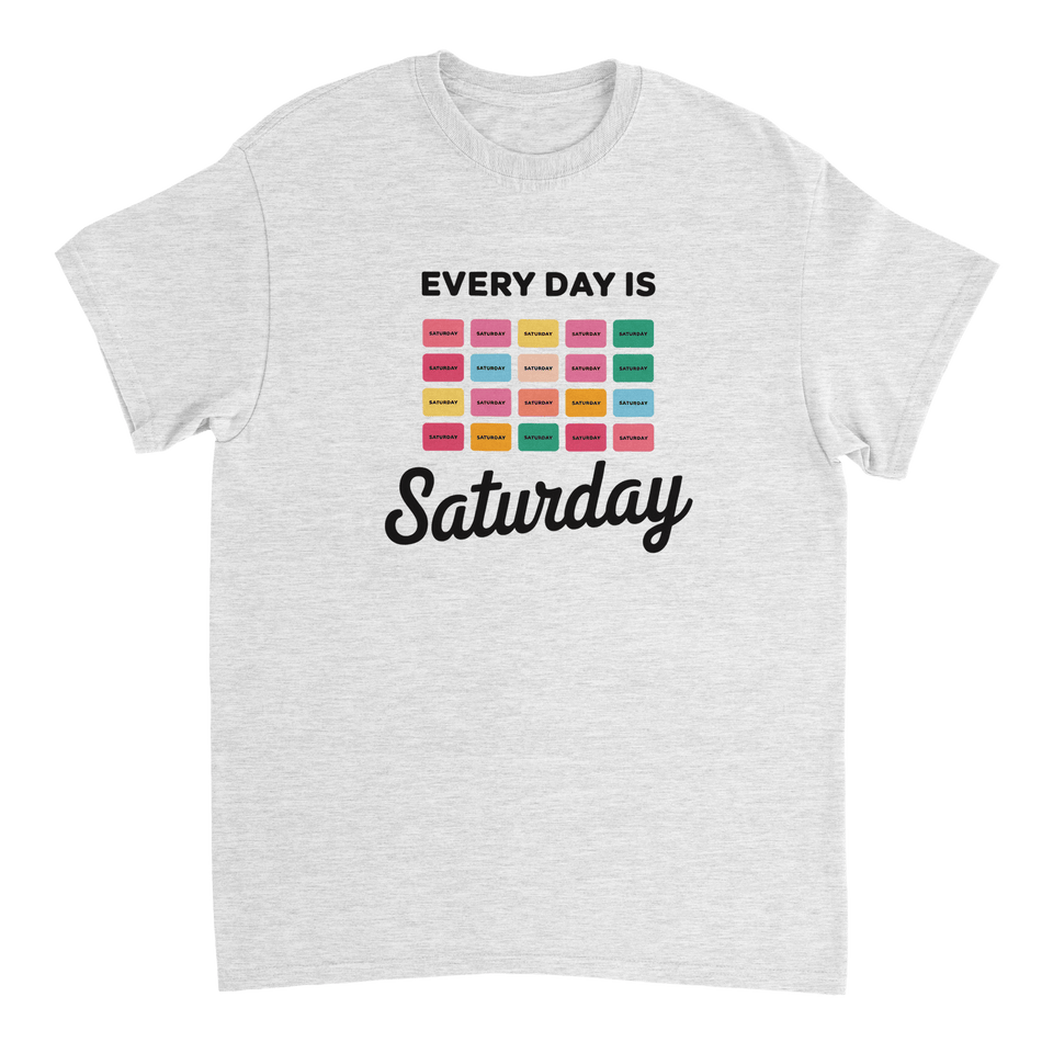Every Day Is Saturday Fun Tee – Retro Pastel Blocks, Heavyweight Cotton, Classic Fit, Durable Casual Wear - KPAP Canada