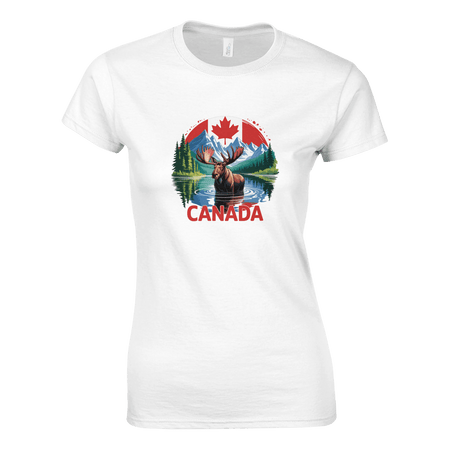 Ladies T-Shirt - Canada Moose and Mountains Design - KPAP Canada