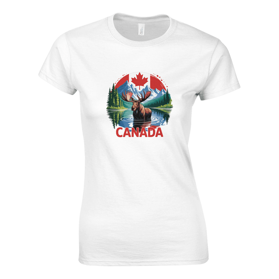 Ladies T-Shirt - Canada Moose and Mountains Design - KPAP Canada