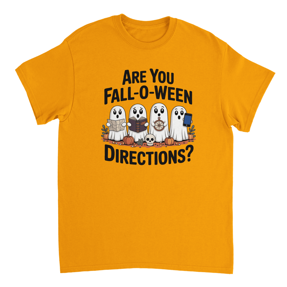 Are You Fall - O - Ween Directions? Funny Ghost Halloween T-Shirt – Spooky Season Heavyweight Cotton Tee - KPAP Canada